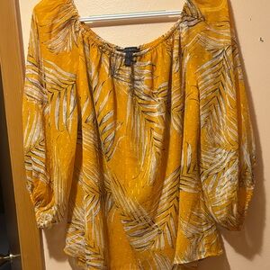 White House Black Market Yellow Leaf Print Blouse